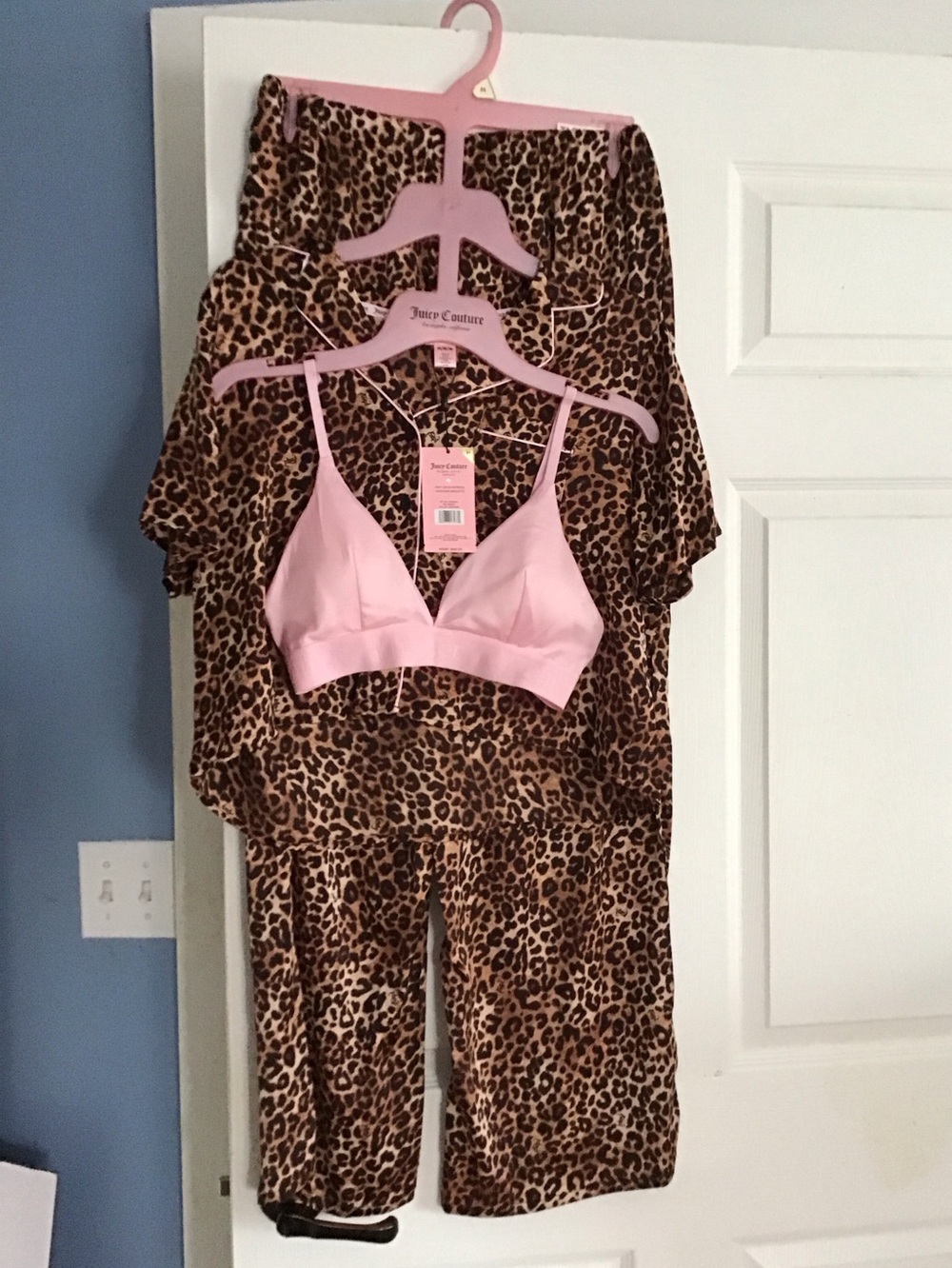 NWT Juicy Couture Pink Pajama + Bralette with Leopard-Print 3 Set Size Medium